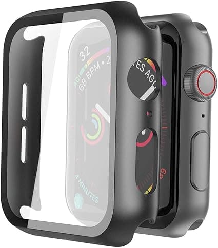 Misxi 2 Pack Hard PC Case with Tempered Glass Screen Protector Compatible with Apple Watch Series 6 SE Series 5 Series 4 44mm, Black